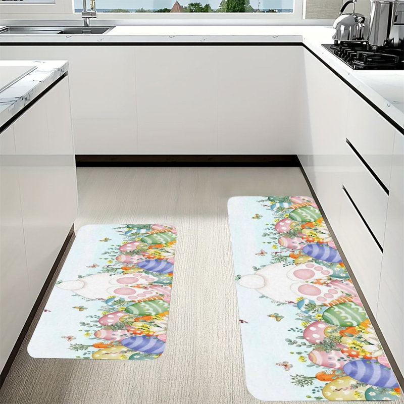Jolis tapis de sol en œuf de Pâques, tapis de flanelle antidérapant 2 pièces pour la cuisine et la chambre de bébé