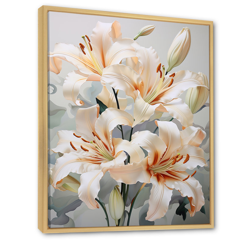 «Beige Lilies Simple Tranquility IV» sur toile, H 20 po x l 12 po x P 1 po, Cadre naturel flottant