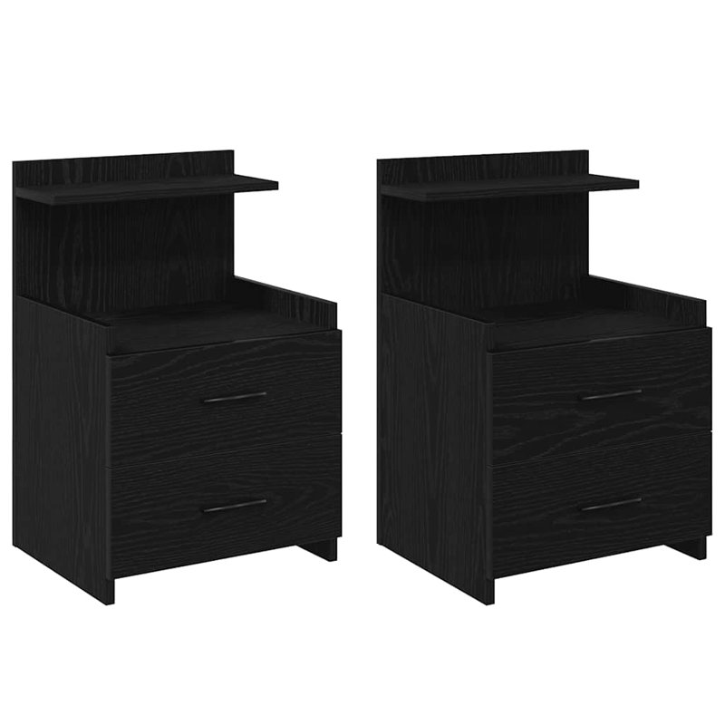 Bedside Cabinet With 2 Drawers 40X36.5X62 Cm, Black, 2