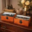 Ensemble de 2 boîtes de rangement, imprimé chiens de chasse et calèche, brun