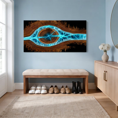 Ensemble de 1 tableau abstrait représentant un anneau d'arbre avec une lumière bleue.