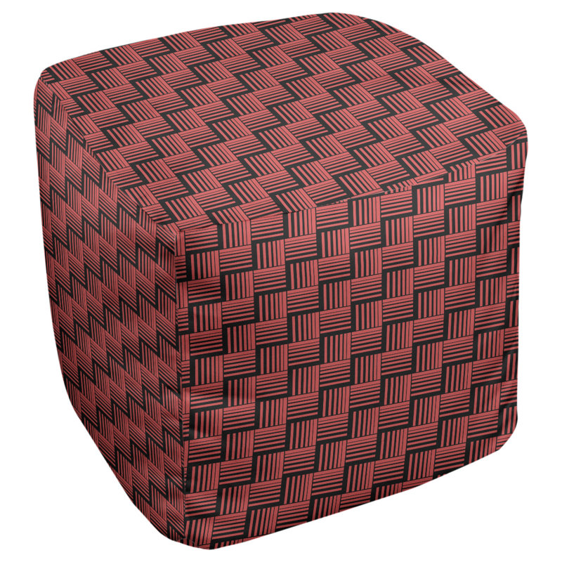 Repose-pieds cubique à rayures classic basketweave, Rouge / noir