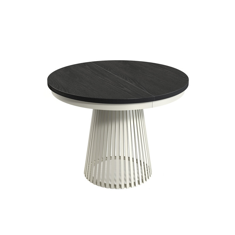Extendable Round Metal Base Dining Table, Black, Beige