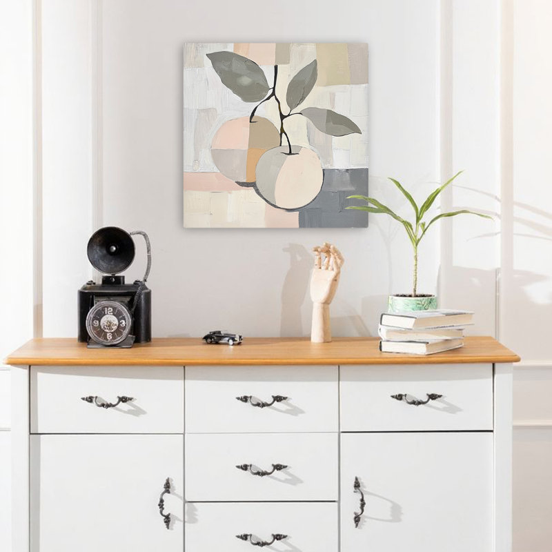 Duo de délices contemporain; Art moderne minimaliste à motif géométrique abstrait de fruits, H 18 po x l 18 po