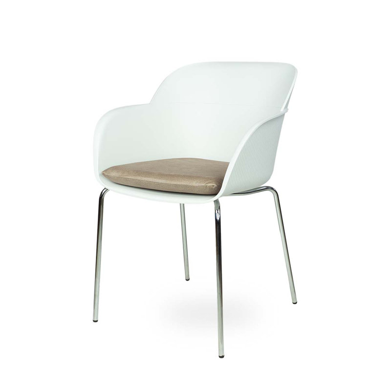 Liara 45 cm H Plastic Armchair, Ivory White, Chrome