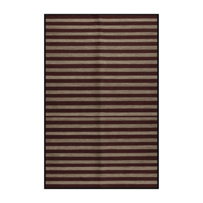 Machine Washable Horizontal Stripes Black Area Rug