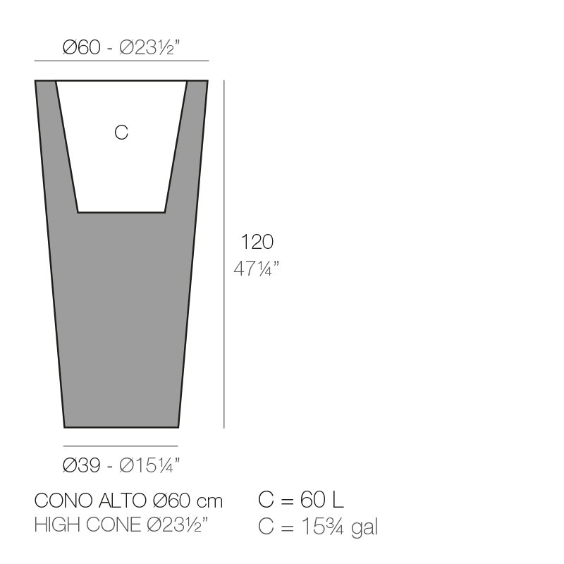Cono Resin Pot Planter, 47.25" H x 23.5" W x 23.5" D