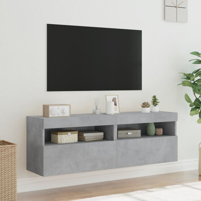 Unfinished TV Stand for TVs up to 28" with Fireplace Included, Concrete Grey