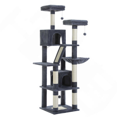 Multi-Level Indoor Large Cat Tree Scratching Post With 2 Perches, 2 Condos, Hammock And 2 Pompoms