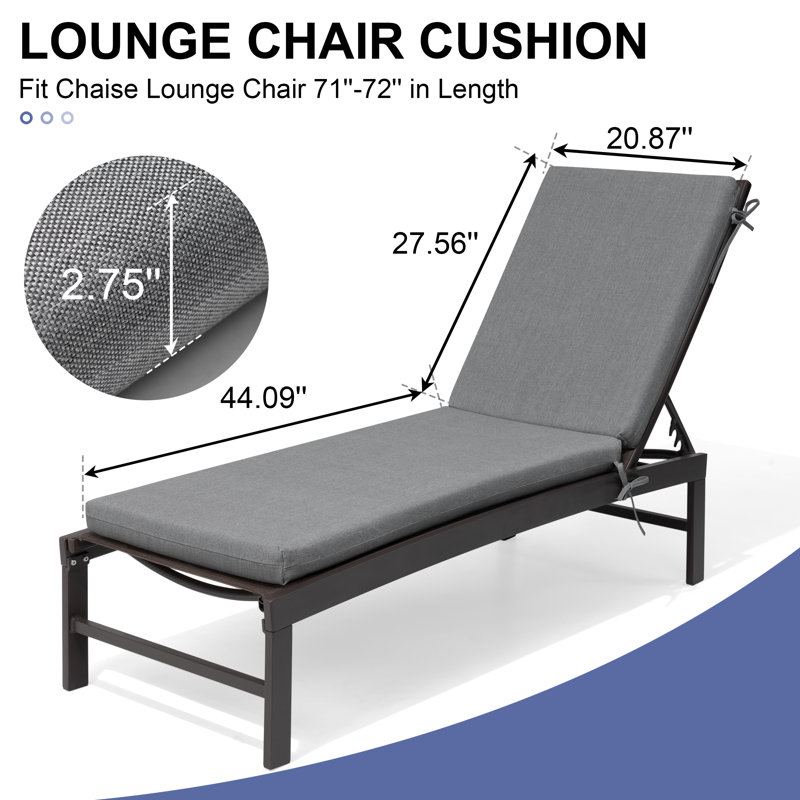 21‘’ in W X 72‘’ in D X 2.75‘’ in H Outdoor Chaise Lounge Cushion Set, Light Gray, 1