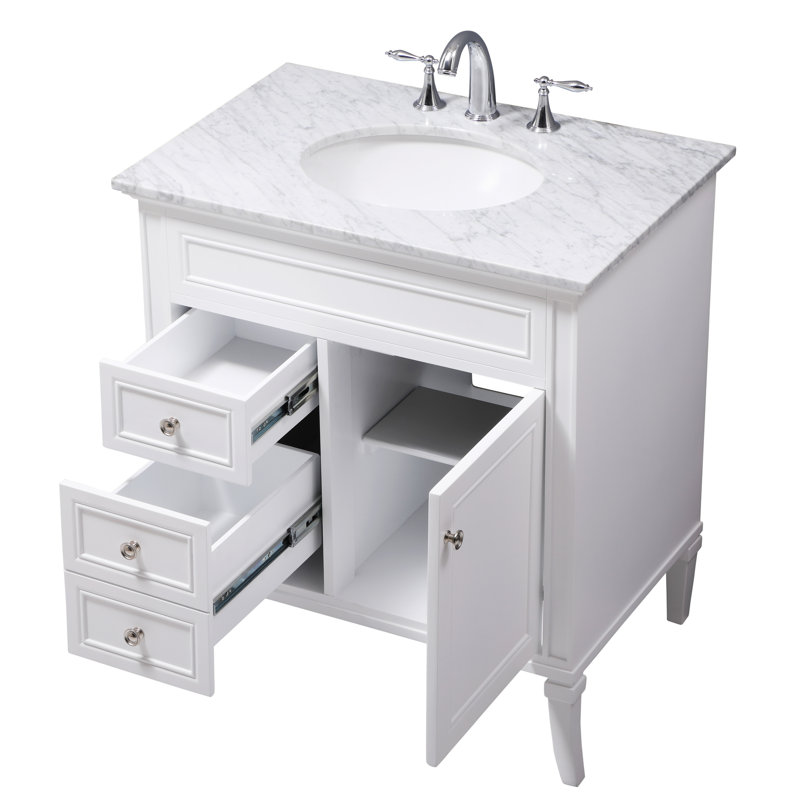 Ensemble de meuble-lavabo simple 32 po Glascock, Blanc, Blanc de Carrare, Chrome
