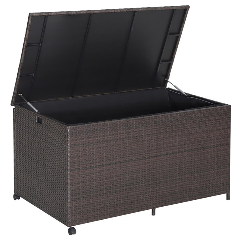 Boîte de rangement pour terrasse en osier brun 133 gallons Pegpe