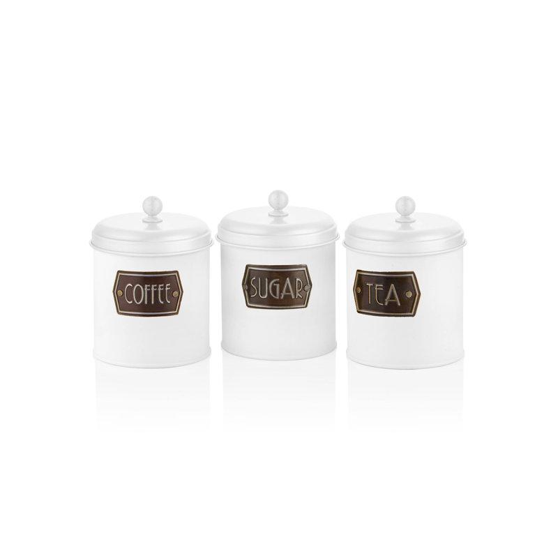 Metal Jar - Set of 3, 17cm H x 13cm W x 13cm D, Matte White