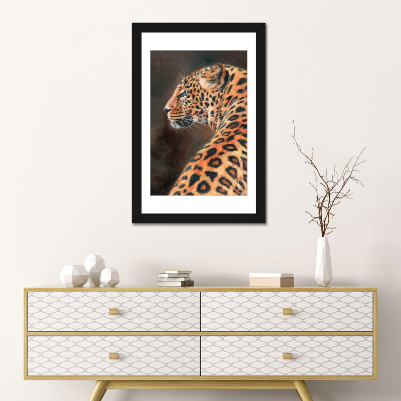 « leopard profile », impression sur toile, Papier d'art encadré noir, Blanc, H 24 po x l 16 po x P 1 po