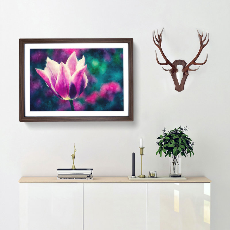 Purple Tulip Flower - Framed Print, 24cm H x 33cm W x 2cm D, Walnut Framed