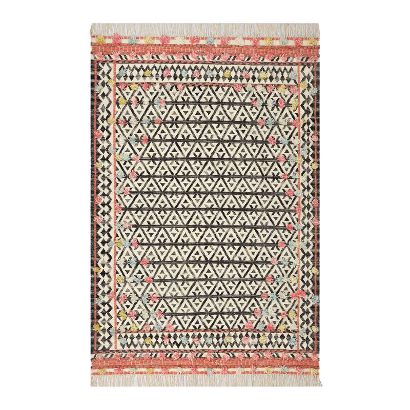 Flamenco Dancing Southwestern Area Rug in Black/White/Red, Rectangle 8' x 10'