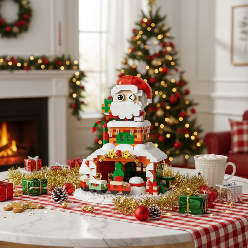 924-Piece Christmas-Themed Building Block Set with Lights