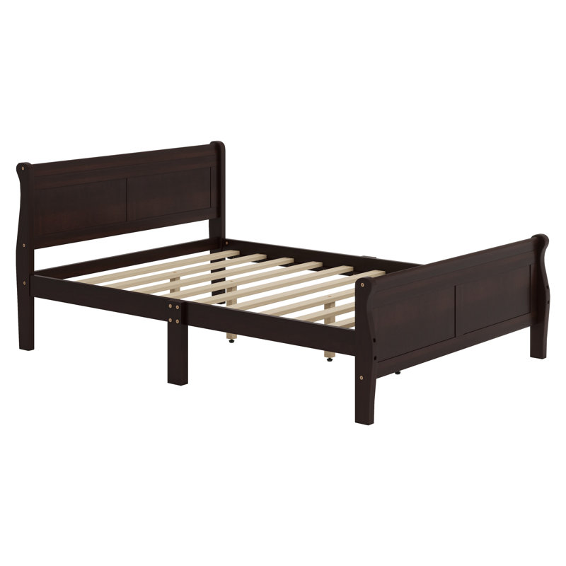 Lit plateforme en bois avec tête et pied de lit, Complète, Espresso