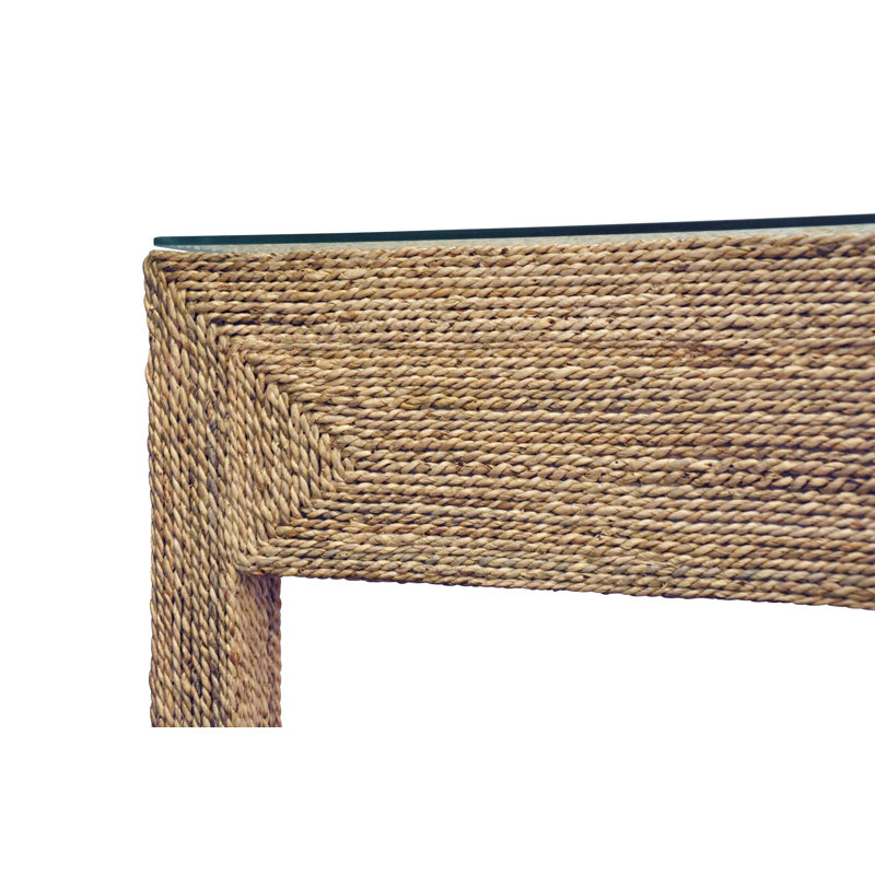 Two Drawer Desk in Wrapped Rope with Glass Top and Brass Foot Caps
