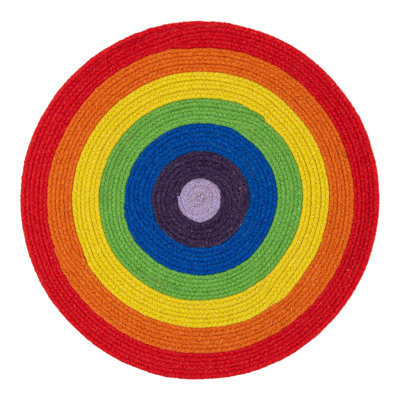 Ebern Designs Hand Braided Rainbow Wool Rug
