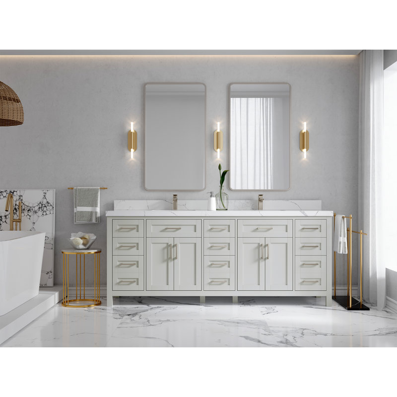Ensemble de meuble-lavabo double 84 po Huntwood, Calacatta Laza