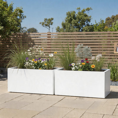 Ensemble de 2 boîtes à fleurs rectangulaires en métal avec trous de drainage, contenant de plantes d'extérieur pour patio, cour ou balcon