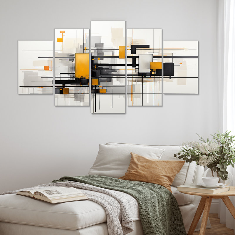  «Yellow Cityscape Journey Ensemble I - Abstract Collages Multipanel Wall Art Decor