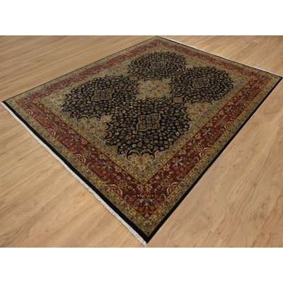 8'0" x 10'1" New Hand Knotted Black Wool Rectangle Oriental Rug - MOA10291834