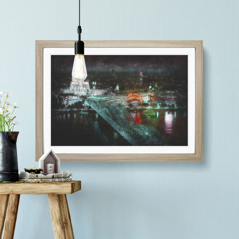 Cologne Skyline - Picture Frame Graphic Art Print, Oak Framed, 24cm H x 33cm W x 2cm D