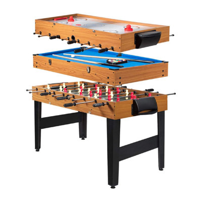 Multi Game Table, 3-In-1 48" Combo Game Table W/Soccer, Billiard, Slide Hockey, Wood Foosball Table, Perfect For Game Rooms, Arcades, Bars, Parties, Family Night