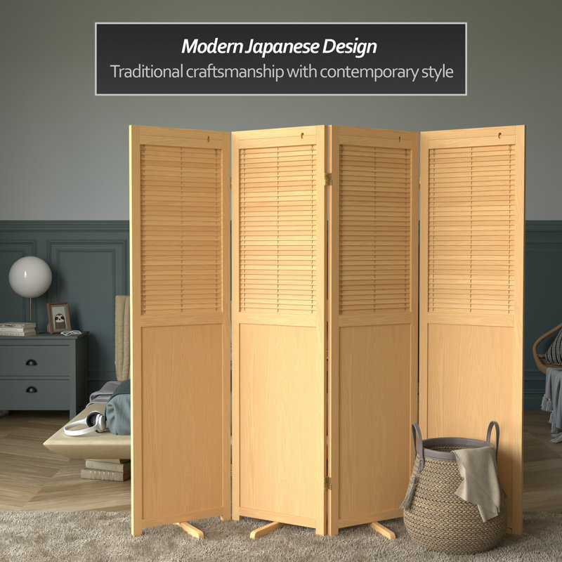 6 Ft. Tall Adjustable Shutter Room Divider Natural 6 Panel, Natural, 4
