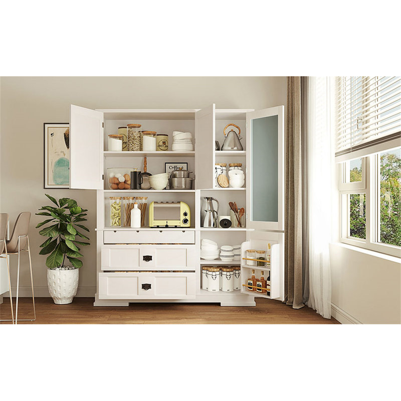Buffet autoportant traditionnel 63,3 x 17,8 x 78,3 po avec huche, grand placard de rangement avec tiroirs, tablette de porte et tablettes réglables Traditional