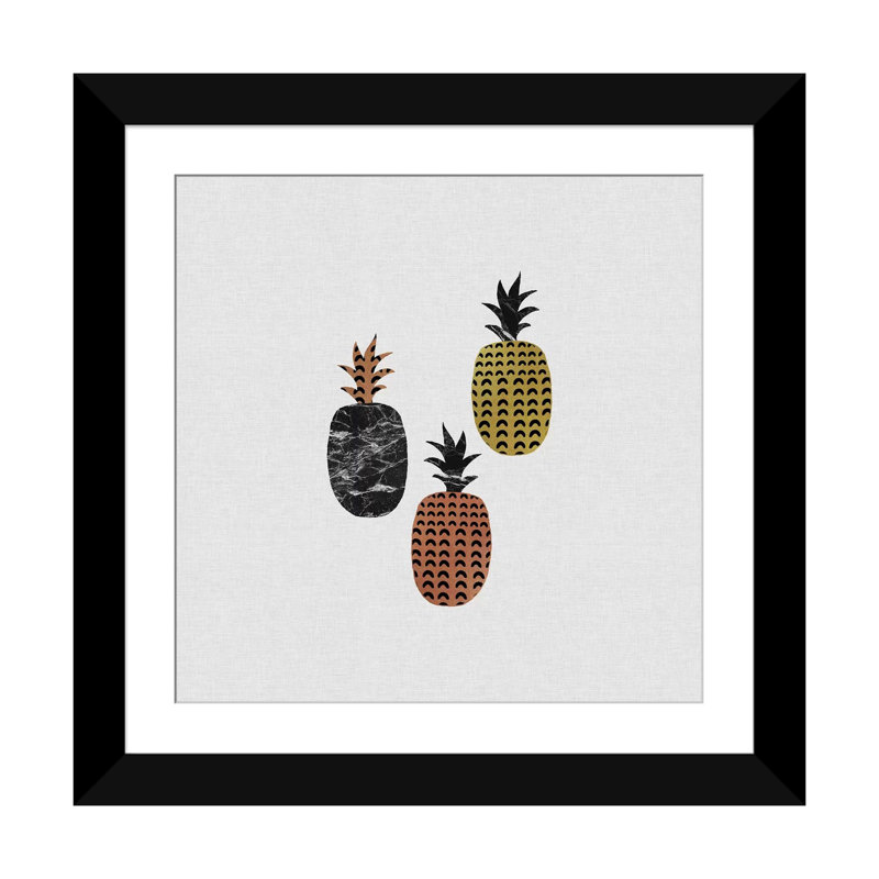 «Scandi Pineapples», impression sur toile, H 16 po x l 16 po x P 1 po, Papier beaux-arts encadré noir, Blanc