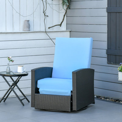 Chaise de patio avec fauteuil inclinable - bleu, résistant aux intempéries, coussins épais, pour la pelouse, rotation à 360 °, repose-pieds relevable, balcon