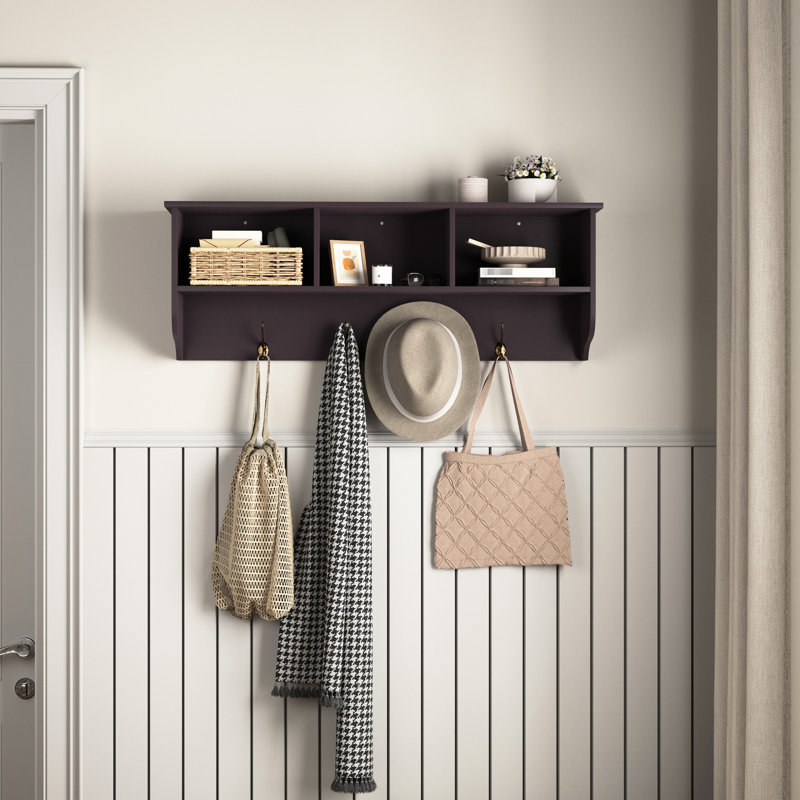 Coat Rack With 4 Dual Hooks And Panel Storage Wall Mounted Shelf Work