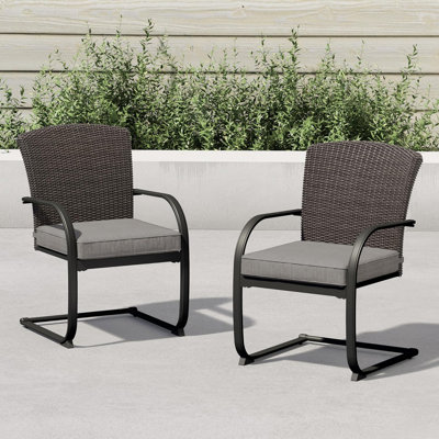 olilawn 2-piece Dining Wicker Chair Outdoor Conversation Set With Cushions C-spring Rocker Lounge Chair Set Of 2 For Yard, Garden, Backyard, Deck, Bistro-