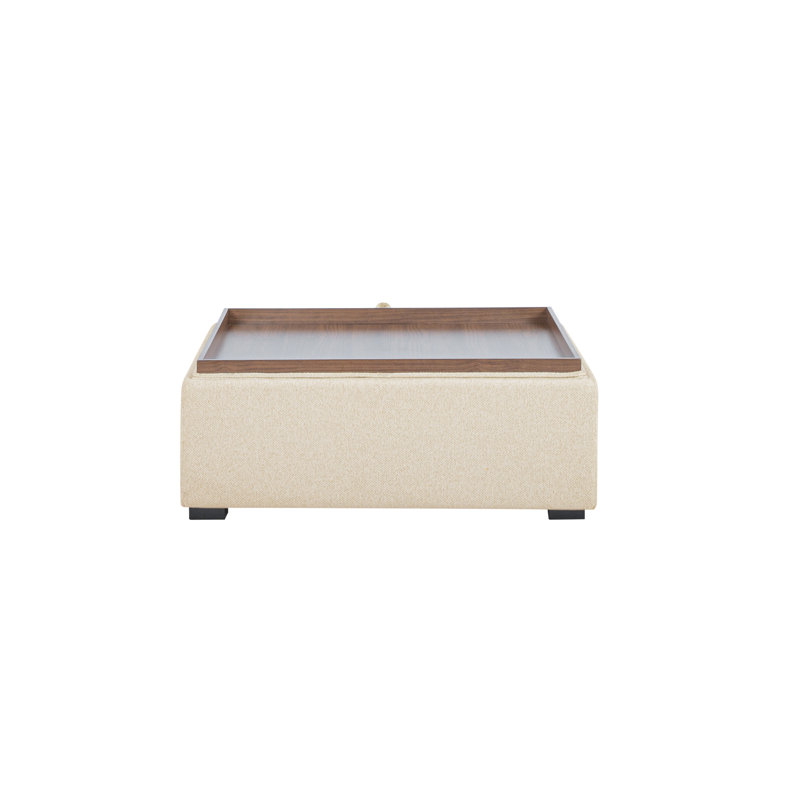 Montana Square Ottoman, White Polyester