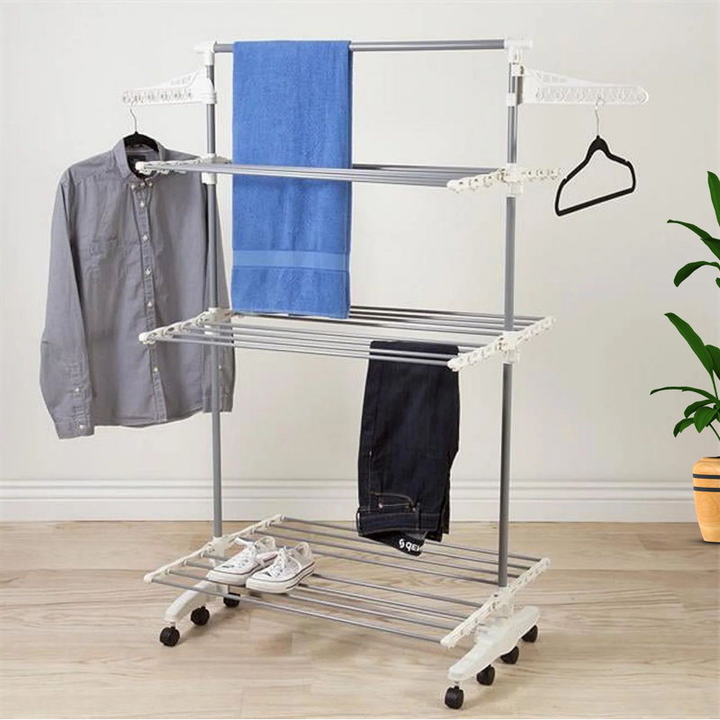 Heavy Duty 3-Tier Stainless Steel Rolling Laundry Rack