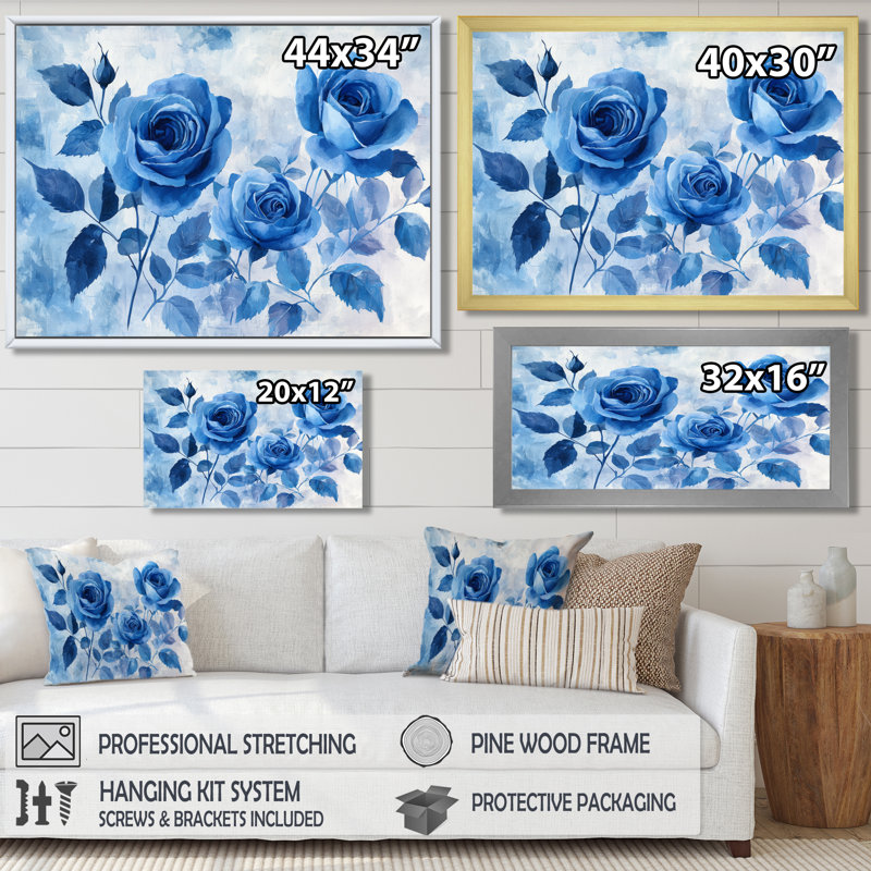 «Blue Velvet Roses Garden Of Loves I», art mural Roses, Reproduction encadrée d'une seule photo sans pass, H 12 po x l 20 po