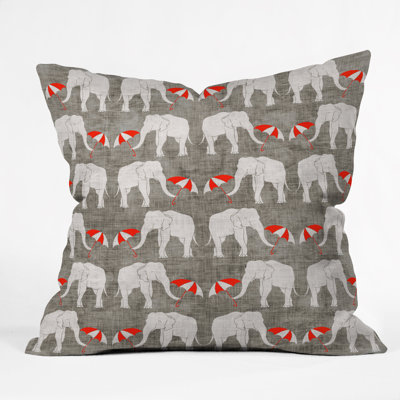 Holli Zollinger Elephant and Umbrella Animals Throw Pillow