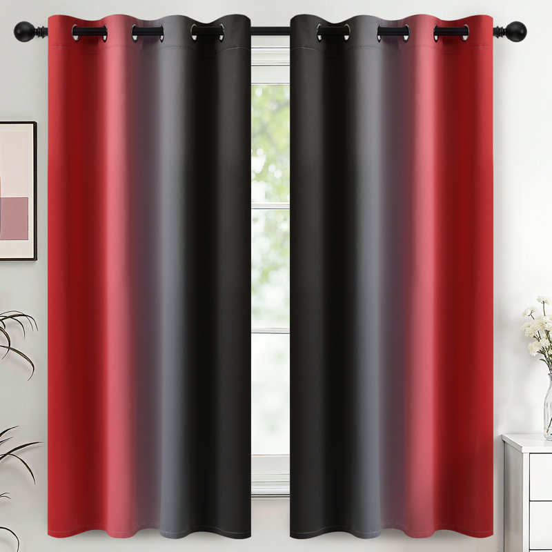 Rideaux isolants thermiques rouges et noirs, fenêtre à œillets dégradés 2 panneaux, Rouge / Noir, L 52 po x L 63 po