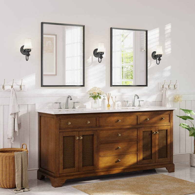 Bathroom Vanity Mirror with Tempered Glass and Aluminum Frame, 24" x 32", Brushed Black