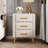 Upholstered Wooden Nightstand With 3 Drawers And Metal Legs&Handles, Bedside Table With Marbling Stickers Worktop - Beige-419460624