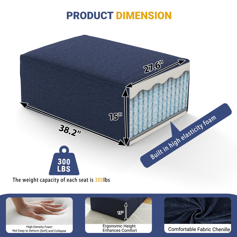 Compression Comfy Cloud 38" Velvet Sofa Ottoman, Blue