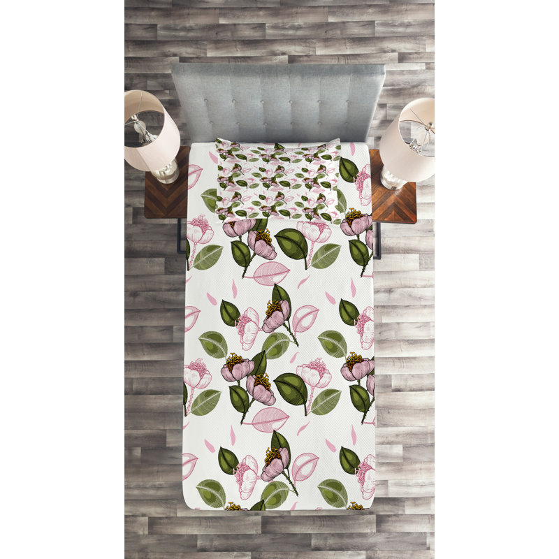 Bunny Polyester Floral Coverlet, Twin Bedspread + 1 Sham