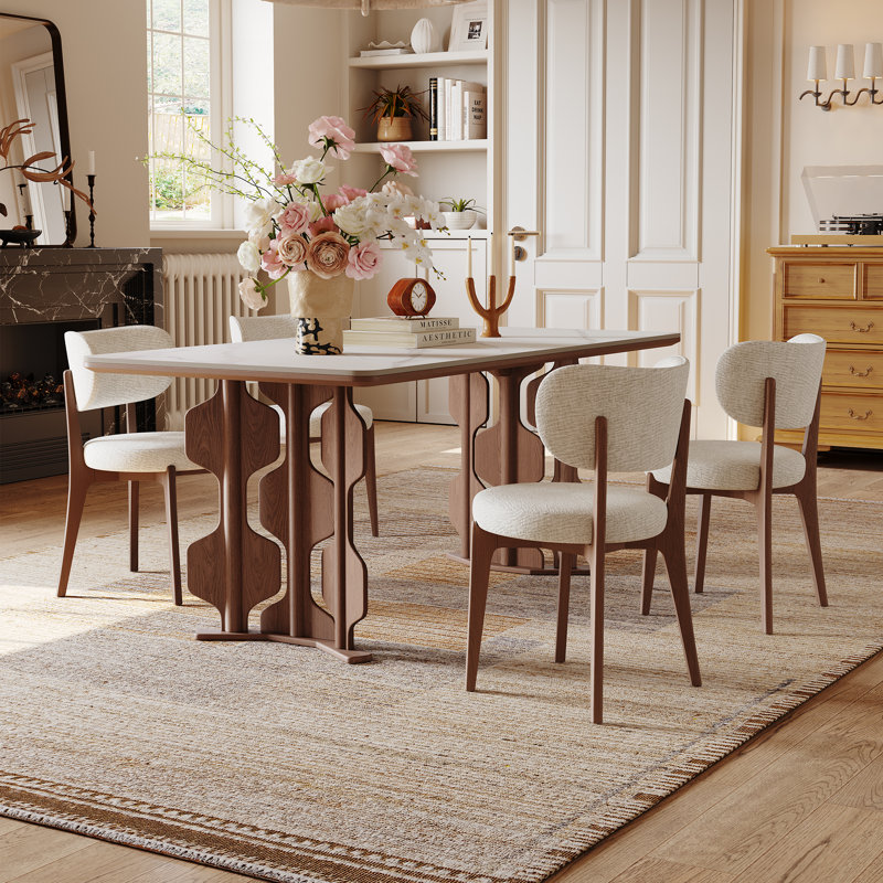 70.87" Sintered Stone Dining Table for 6 with Solid Wood Waveform Base