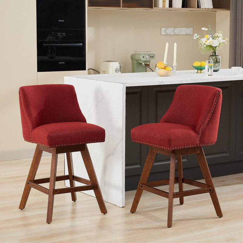 Ensemble de 2 tabourets de bar pivotants à hauteur de comptoir, siège de 26 po de hauteur, ensemble de tabourets de bar rembourrés, tissu rouge vin