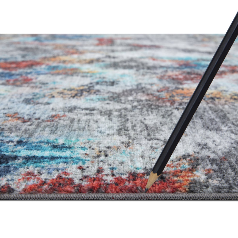 Lyanne Washable Non-Slip Abstract Multicolor Area Rug, Rectangle 2'7 x 4'1"