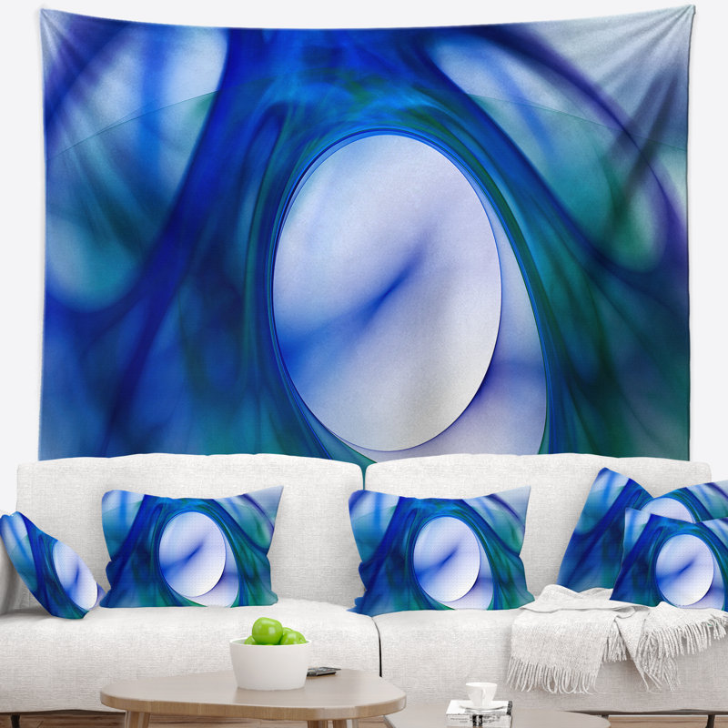Tapisserie fractale bleu mystic abstract, H 68 po x l 80 po