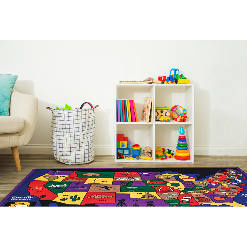 Multicolor Stain-resistant Rectangular Kids Geography Rug